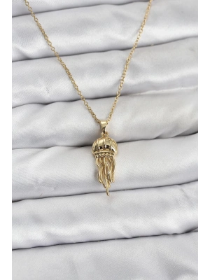 ® 316L Çelik Zincir Gold Renk Deniz Anası Model Zirkon Taşlı Kadın Kolye
