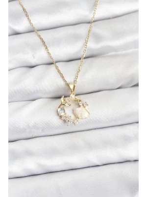 ® 316L Çelik Zincir Gold Renk Deniz Tema Model Zirkon Taşlı Kadın Kolye