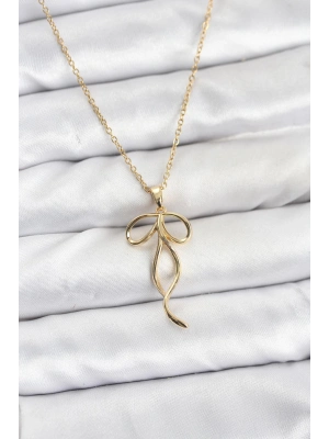 ® 316L Çelik Zincir Gold Renk Fiyonk Model Kadın Kolye