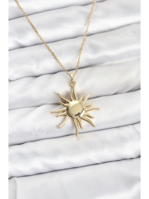 ® 316L Çelik Zincir Gold Renk Güneş Model Kadın Kolye