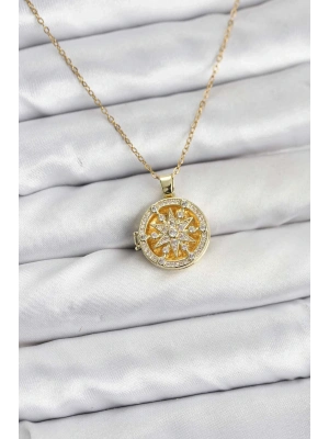 ® 316L Çelik Zincir Gold Renk Kutup Yıldızı Kapaklı Model Kadın Kolye