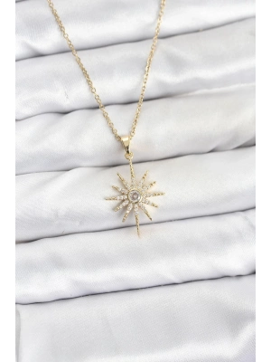 ® 316L Çelik Zincir Gold Renk Kutup Yıldızı Model Zirkon Taşlı Kadın Kolye