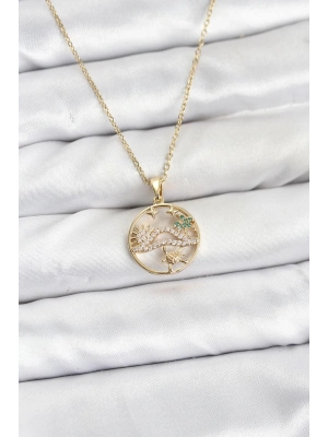 ® 316L Çelik Zincir Gold Renk Şans Kolyesi Model Zirkon Taşlı Kadın Kolye