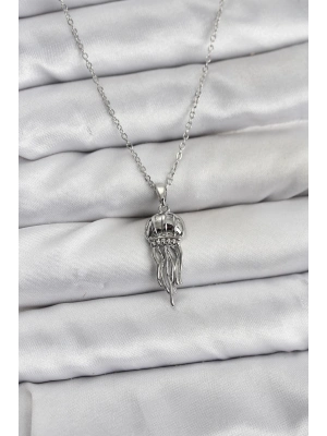 ® 316L Çelik Zincir Gümüş Renk Deniz Anası Model Zirkon Taşlı Kadın Kolye