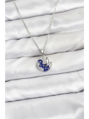 ® 316L Çelik Zincir Gümüş Renk Gece Model Zirkon Taşlı Kadın Kolye