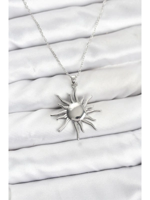 ® 316L Çelik Zincir Gümüş Renk Güneş Model Kadın Kolye