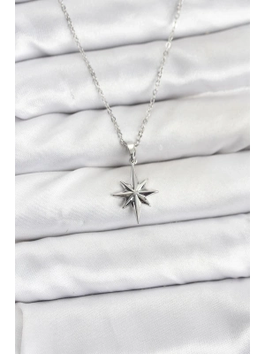 ® 316L Çelik Zincir Gümüş Renk Kutup Yıldızı Model Kadın Kolye