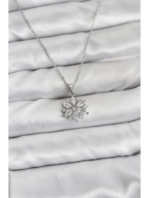 ® 316L Çelik Zincir Gümüş Renk Lotus Model Zirkon Taşlı Kadın Kolye