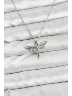 ® 316L Çelik Zincir Gümüş Renk Yusufçuk Model Kadın Kolye