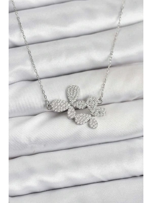 ® 316L Çelik Zincir Gümüş Renk Zirkon Taşlı Kelebek Model Kadın Kolye