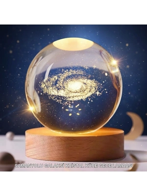 ® 3D Lazer İşlemeli Galaksi Küre USB LED Ahşap Standlı Oda Gece Lambası