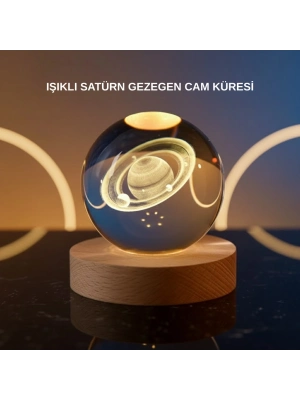 ® 3D Satürn Gravürlü Kristal Küre Dekoratif LED Işıklı Gece Lambası