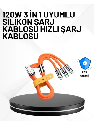 ® 3’ü 1 Arada Kablo – 120W Hızlı Şarj ve Veri Aktarımı Özellikli