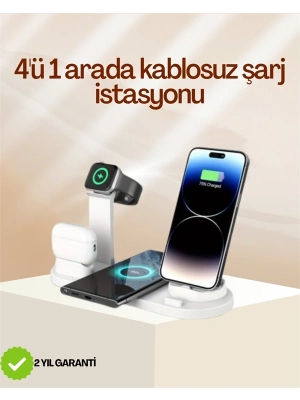 ® 4 Cihazı Aynı Anda Şarj Edebilen Kablosuz Şarj İstasyonu – Çok Yönlü ve Pratik Tasarım