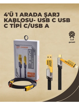® 4ü 1 Arada Metal Hızlı Veri Kablosu – 65W Güç, 27W iPhone Desteği, 480Mbps Aktarım