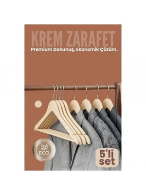 ® 5li Lüks Krem Elbise Ceket Askısı - Ergonomik & Kaymaz Plastik Askı Seti -  Ahşap Görünümlü