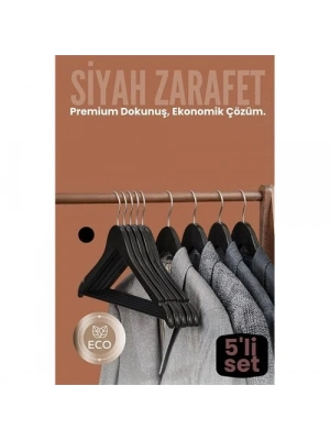 ® 5li Lüks Siyah Elbise Ceket Askısı - Ergonomik & Kaymaz Plastik Askı Seti -  Ahşap Görünümlü