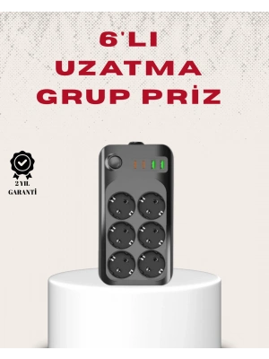 ® 6’lı Grup Priz Termal Korumalı USB Type-C Çoklu Priz 2 Metre Kablo