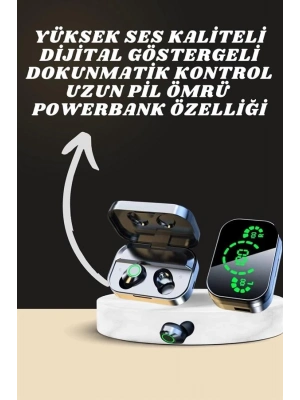 ® 7 Kordonlu Akıllı Saat Ve Aynalı Bluetooth Kulaklık Powerbank Dijital Göstergeli