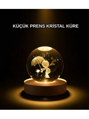 ® 8 cm Küçük Prens 3D Kristal Küre USB Işıklı Ahşap Altlıklı Dekoratif Lamba