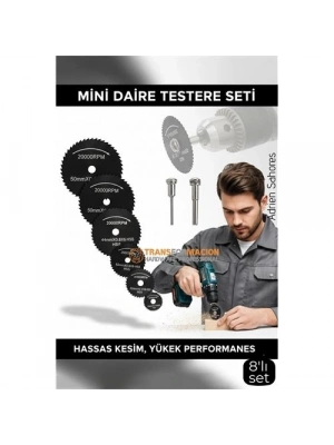 ® 8lı Karbür Çelik Mini Daire Testere Seti - HSS Döner Kesici Bıçak ve Mandren Takımı