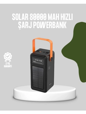 ® 80000 mAh Solar Powerbank Göstergeli Fenerli Hızlı Şarj Taşınabilir Şarj Cihazı