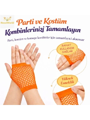 80’ler 90’lar Retro Neon Turuncu File Parmaksız Kısa Eldiven 11 cm