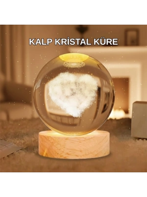 ® Ahşap Standlı Kalp Motifli Işıklı Cam Küre Hediye Seçeneği