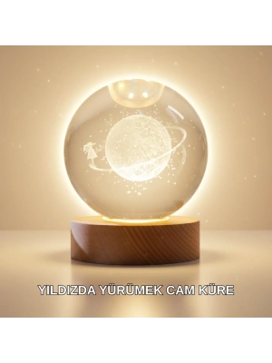 ® Ahşap Standlı Sarı Işıklı Dekoratif Küre Kız Figürü Tasarım
