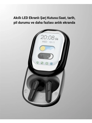 ® Akıllı Ekranlı Bluetooth 5.4 Kablosuz Kulaklık – Dokunmatik ve Şarj Kutulu