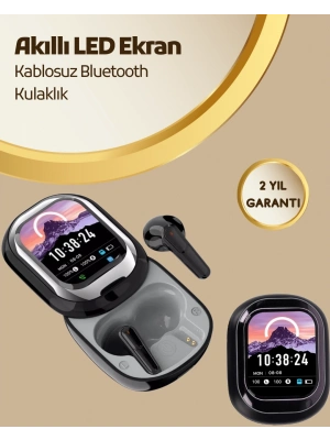 ® Akıllı Ekranlı Bluetooth 5.4 Kablosuz Kulaklık – Dokunmatik ve Şarj Kutulu