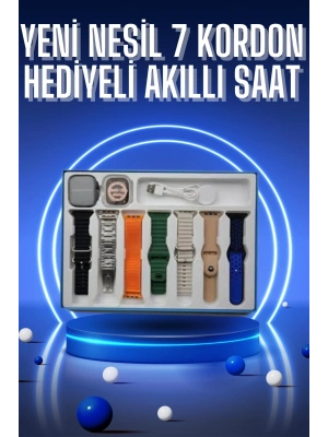 ® Akıllı Saat 7 Kordon Hediyeli Takvim Alarm Nabız Ölçer Bildirim Görme Sesli Görüşme