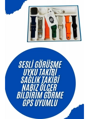 ® Akıllı Saat 7 Kordon Hediyeli Takvim Alarm Nabız Ölçer Bildirim Görme Sesli Görüşme