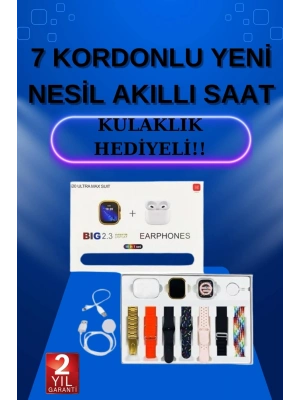 ® Akıllı Saat 7 Kordonlu Kulaklık Hediyeli Nabız Ölçer Uyku Takibi Sesli Görüşme