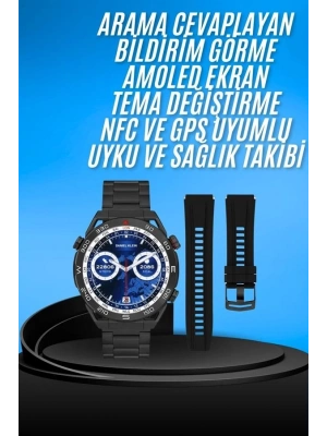 ® Akıllı Saat Çelik Kordonlu Amoled Ekran Android ve İOS Uyumlu Çağrı Cevaplayabilen