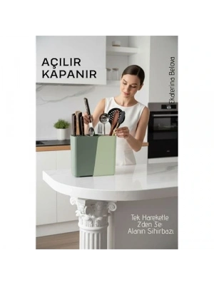 ® Akıllı Sürgülü Bıçaklık ve Kaşıklık Organizeri - Ayarlanabilir Tezgah Üstü Mutfak Düzenleyici