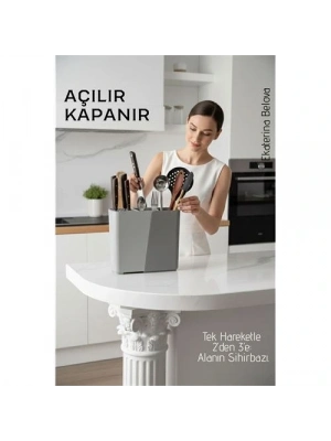 ® Akıllı Sürgülü Bıçaklık ve Kaşıklık Organizeri - Ayarlanabilir Tezgah Üstü Mutfak Düzenleyici