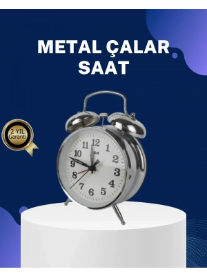 ® Alarmlı Dekoratif Yuvarlak Masa Saati Gümüş Renk Sessiz ve Işıklı