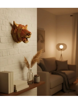 ® Altın Kaplama Görünümlü Kurt Duvar Süsü