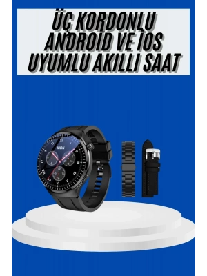 ® Amoled Ekran Akıllı Saat Üç Kordonlu İOS Android Uyumlu