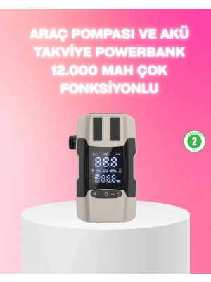 ® Araç Hava Pompası ve Akü Takviye Powerbank 12.000 mAh Çok Fonksiyonlu