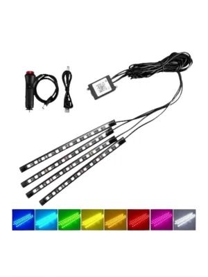 ® Araç İçi Ayak Altı Led 12 Led Işık Sese Müziğe Duyarlı RGB Işıklı Aydınlatma Seti