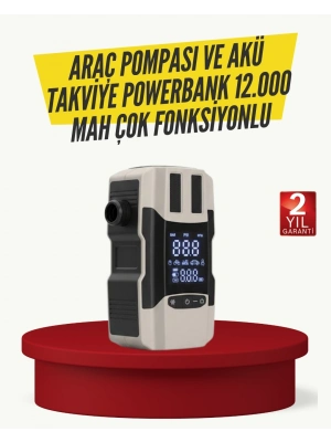® Araç Lastik Şişirme Pompası ve Akü Takviye Powerbank Bir Arada