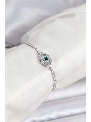 ® Göz Model Zirkon Taşlı Gümüş Renk Asansörlü Su Yolu Bileklik