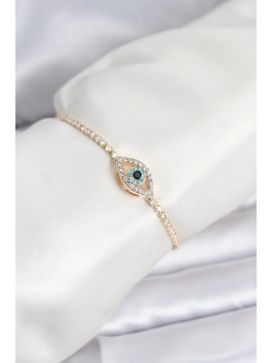® Göz Model Zirkon Taşlı Gold Renk Asansörlü Su Yolu Bileklik