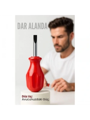 ® Avuç İçi Mini Topaç Tornavida Düz Uçlu Kısa Şaft Ufak Vidalama Anahtarı Hassas El Aleti