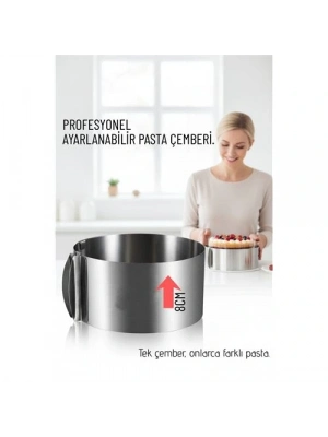 ® Ayarlanabilir Pasta Çemberi Paslanmaz Çelik Kek Kalıbı 16-30 cm - Profesyonel Pasta Kalıbı