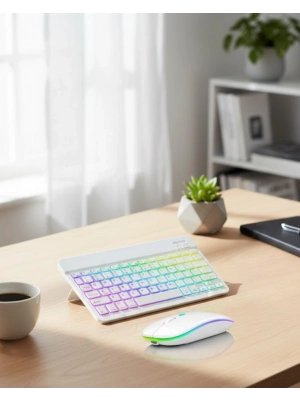 ® Aydınlatmalı Kablosuz Klavye Mouse Seti Bluetooth Bağlantılı Çoklu Cihaz Uyumlu