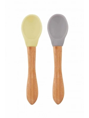 ®   Bambu Saplı Silikon Mama Kaşığı 2li Mellow Yellow / Powder Grey