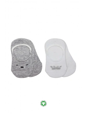 ®   2Li Babet Cute Face Penye Çorap 30103 Gri Beyaz